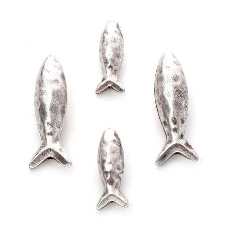 Picture of Zinc Based Alloy Hammered Spacer Beads Antique Silver Color Fish Animal