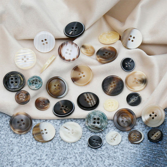 Picture of Resin Sewing Buttons Scrapbooking 4 Holes Round Multicolor