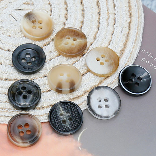 Picture of Resin Sewing Buttons Scrapbooking 4 Holes Round Multicolor