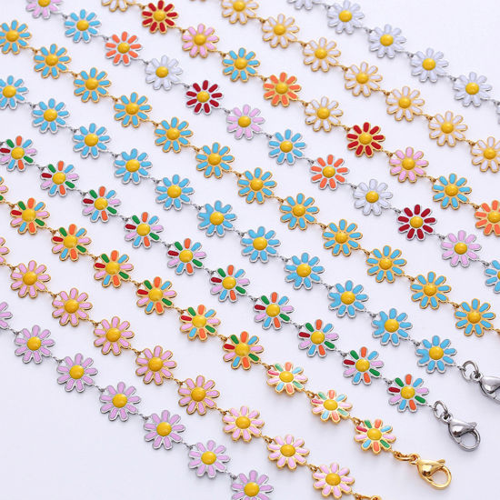 Imagen de 304 Acero Inoxidable Elegante Pulseras Multicolor Flor Esmalte 18cm longitud, 1 Unidad