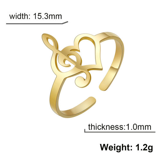 Picture of Titanium Steel Stylish Open Adjustable Rings Multicolor Heart Musical Note Hollow 17.3mm(US Size 7)