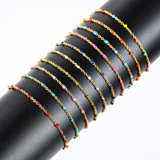 Picture of 304 Stainless Steel Stylish Link Cable Chain Bracelets Gold Plated Multicolor Enamel 16cm(6 2/8") long