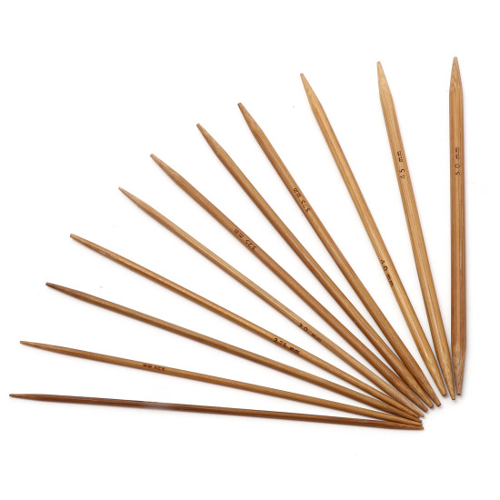 Image de Aiguilles à Tricoter Double Point en Bambou Brun 13cm Long, 5 Pièces