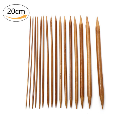 Natürliches Bambus Stricknadel mit Doppelte Öse Braun 20cm lang, 5 Stücke