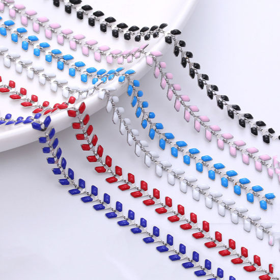 Imagen de 304 Acero Inoxidable Elegante Cadenas Pulseras Tono de Plata Multicolor Punta de Flecha Esmalte 18cm longitud, 1 Unidad