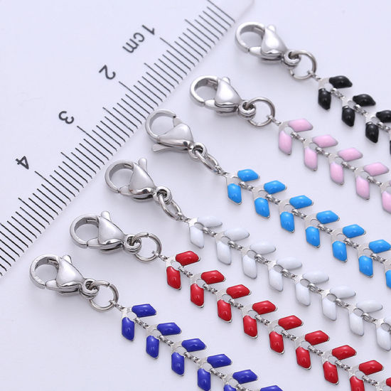 Imagen de 304 Acero Inoxidable Elegante Cadenas Pulseras Tono de Plata Multicolor Punta de Flecha Esmalte 18cm longitud, 1 Unidad