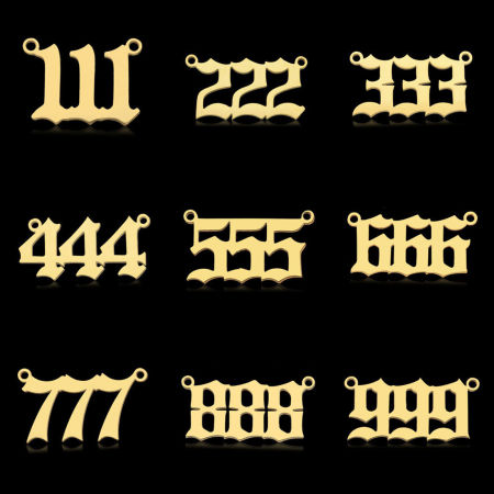 304 Stainless Steel Charms Gold Plated Angel Number 26mm x 12mm