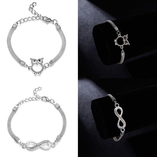 Picture of Brass Exquisite Bracelets Silver Plated Heart Bowknot Clear Cubic Zirconia 18cm(7 1/8") long                                                                                                                                                                  