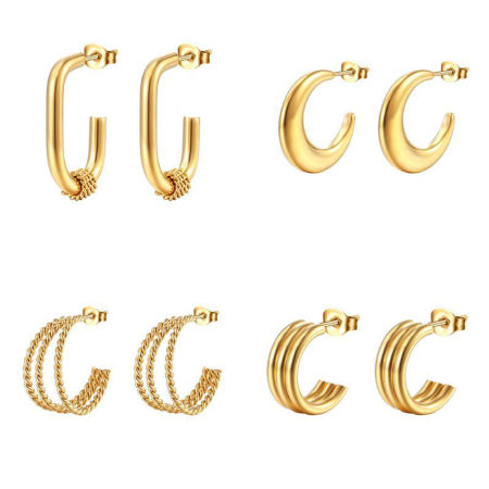 304 Stainless Steel Stylish Hoop Earrings Gold Plated C Shape