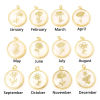 Picture of Natural Shell & Brass Birth Month Flower Charms Round Real Gold Plated White 28mm x 22mm