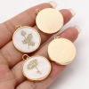 Picture of Natural Shell & Brass Birth Month Flower Charms Round Real Gold Plated White 28mm x 22mm
