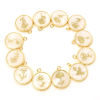 Picture of Natural Shell & Brass Birth Month Flower Charms Round Real Gold Plated White 28mm x 22mm
