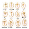 Picture of Natural Shell & Brass Birth Month Flower Charms Oval Real Gold Plated White 27mm x 18mm