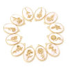 Picture of Natural Shell & Brass Birth Month Flower Charms Oval Real Gold Plated White 27mm x 18mm
