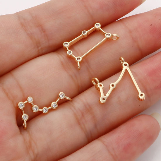 Bild von Messing Verbinder Echtgold plattiert Sternbild Micro Pave Klar Zirkonia 2 Stück