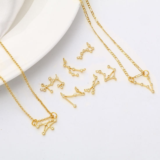 Bild von Messing Verbinder Echtgold plattiert Sternbild Micro Pave Klar Zirkonia 2 Stück