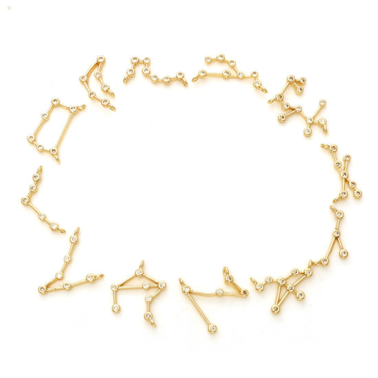 Bild von Messing Verbinder Echtgold plattiert Sternbild Micro Pave Klar Zirkonia 2 Stück