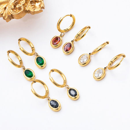 Ins Style 14K Real Gold Plated Multicolor Titanium Steel Oval Hoop Earrings 2.5cm, 1 Pair