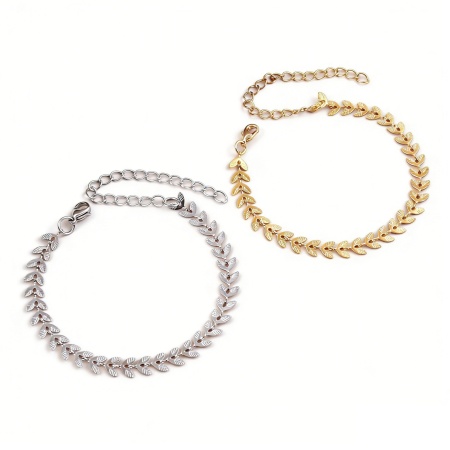 Image de Bracelets En Gros en 304 Acier Inoxydable, Feuille Multicolore aux Femmes Élégant Cadeau Fournitures de Bijoux 16cm long, 1 Pièce