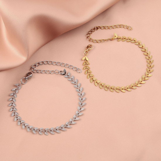 Bild von Großhandel Blätter Bunt 304 Edelstahl Armband, Frauen Stilvoll Geschenk Schmuckbedarf, 16cm lang, 1 Strang