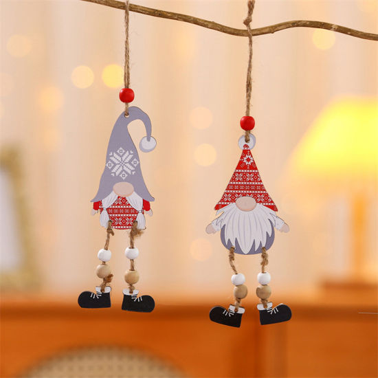 Изображение Wood Christmas Hanging Decoration Faceless Gnome Elf