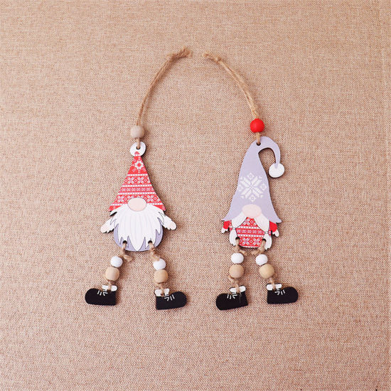Изображение Wood Christmas Hanging Decoration Faceless Gnome Elf