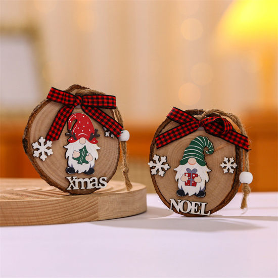 Picture of Wood Round Sign Board Hanging Decoration Christmas Faceless Gnome Elf