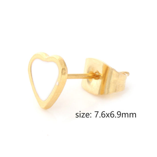 Immagine di 316 Acciaio inossidabile San Valentino Orecchini a Perno Oro Placcato Multicolore Cuore Smalto 7.6mm x 6.9mm, Posta / Filo Dimensione: (21 misura), 1 Paio