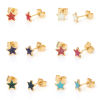 Picture of 316 Stainless Steel Stylish Ear Post Stud Earrings Gold Plated Multicolor Glitter Pentagram Star Enamel 6.7mm x 6.7mm