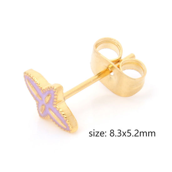 Immagine di 316 Acciaio inossidabile Religione Orecchini a Perno Oro Placcato Multicolore Croce Smalto 8.3mm x 5.2mm, Posta / Filo Dimensione: (21 misura), 1 Paio