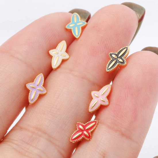 Immagine di 316 Acciaio inossidabile Religione Orecchini a Perno Oro Placcato Multicolore Croce Smalto 8.3mm x 5.2mm, Posta / Filo Dimensione: (21 misura), 1 Paio
