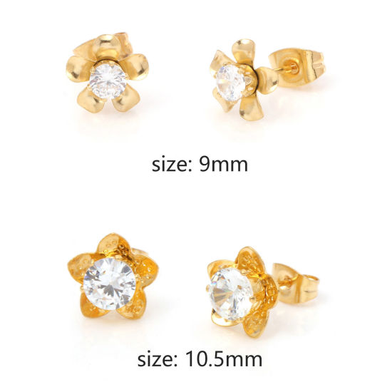 Immagine di 316 Acciaio inossidabile Elegante Orecchini a Perno Oro Placcato Fiore Trasparente Strass 1 Paio