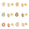 Image de Boucles d'Oreilles Puces en 316 Acier Inoxydable Élégant Doré Multicolore Paillette Fleur Émail 6mm Dia., Epaisseur de Fil: (21 gauge), 1 Paire