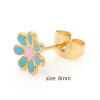 Image de Boucles d'Oreilles Puces en 316 Acier Inoxydable Élégant Doré Multicolore Paillette Fleur Émail 6mm Dia., Epaisseur de Fil: (21 gauge), 1 Paire