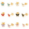 Picture of 316 Stainless Steel Insect Ear Post Stud Earrings Gold Plated Multicolor Butterfly Animal Enamel 7.4mm x 5.5mm