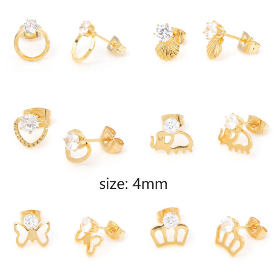 Picture of 316 Stainless Steel Stylish Ear Post Stud Earrings Gold Plated Clear Rhinestone
