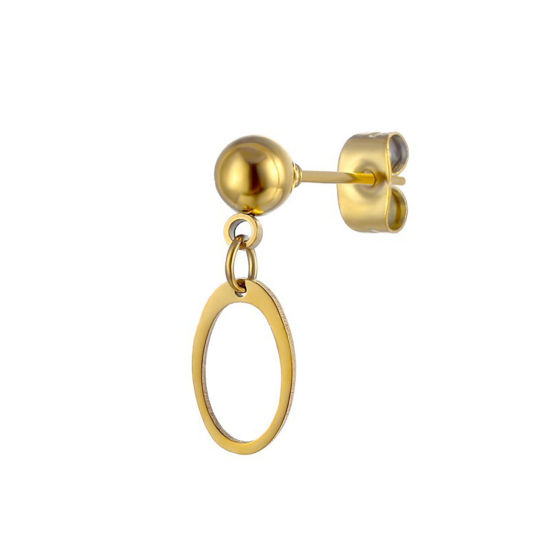 Imagen de Titanio Acero Serie de Geometría Pendientes Chapado en Oro 15mm, Post/ Wire Size: (20 gauge), 2 Unidades