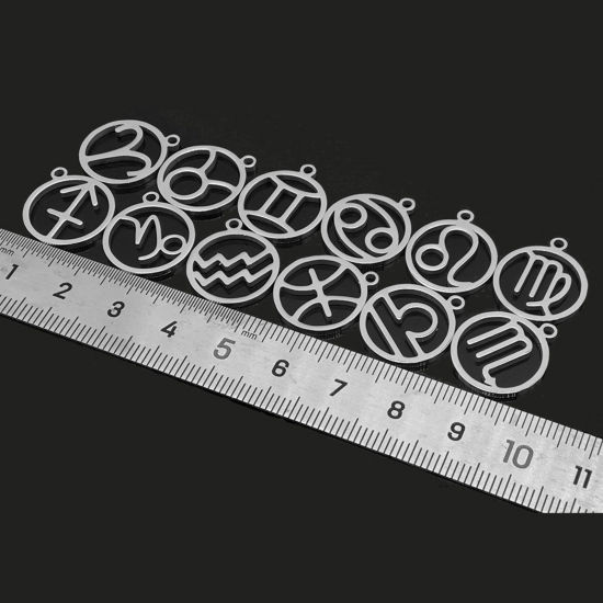 Immagine di 202 Acciaio inossidabile Charms Tondo Tono Argento Costellazione Filigrana 18mm x 16mm, 5 Pz