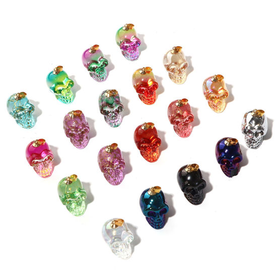 Bild von Muranoglas Halloween Anhänger Schädel Bunt 3D 3.2cm x 1.9cm, 1 Stück