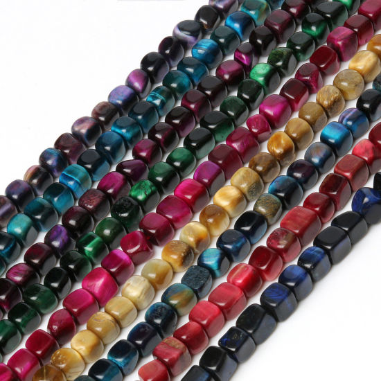 Image de Perles en Agate ( Synthétique ) Cube Multicolore 8mm x 8mm, 1 Pièce