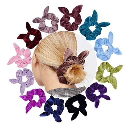Velvet Retro Ponytail Holder Hair Ties Band Scrunchies Multicolor Rabbit Animal 3cm Dia.