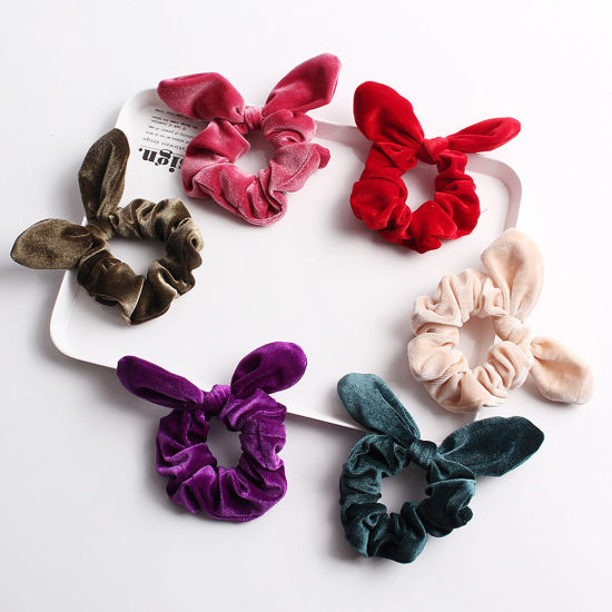 Picture of Velvet Retro Ponytail Holder Hair Ties Band Scrunchies Multicolor Rabbit Animal 3cm Dia.