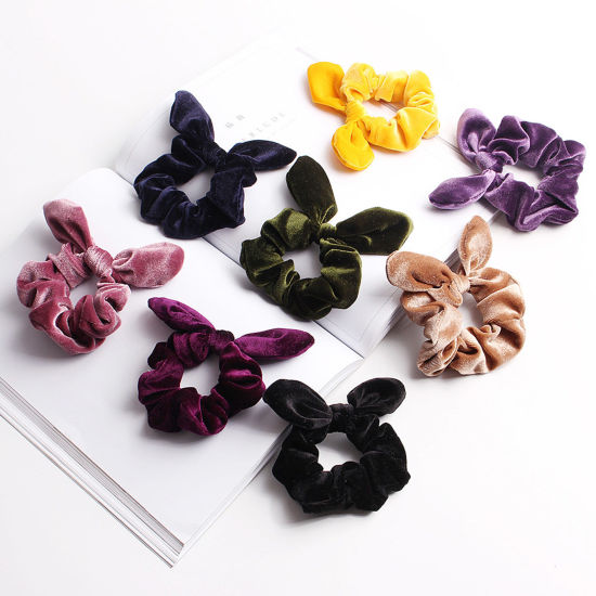 Picture of Velvet Retro Ponytail Holder Hair Ties Band Scrunchies Multicolor Rabbit Animal 3cm Dia.