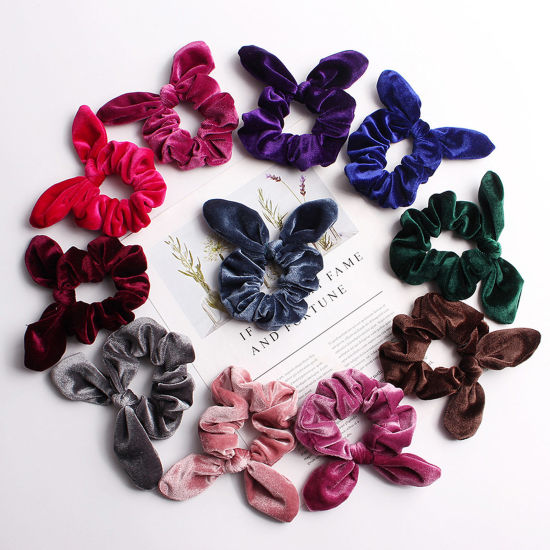 Picture of Velvet Retro Ponytail Holder Hair Ties Band Scrunchies Multicolor Rabbit Animal 3cm Dia.