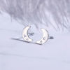 Picture of 304 Stainless Steel Galaxy Ear Post Stud Earrings Multicolor Half Moon Star Hollow 10mm x 7mm