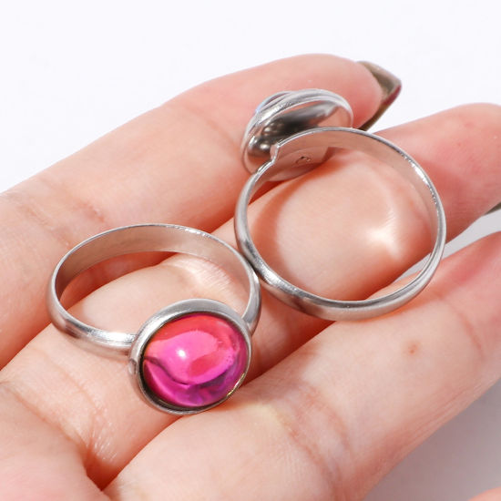 Image de Bagues Ouvert Ajoustable en 304 Acier Inoxydable & Verre Simple Argent Mat Multicolore Couleur AB 17.7mm (Taille d'US 7.5) , 1 Pièce