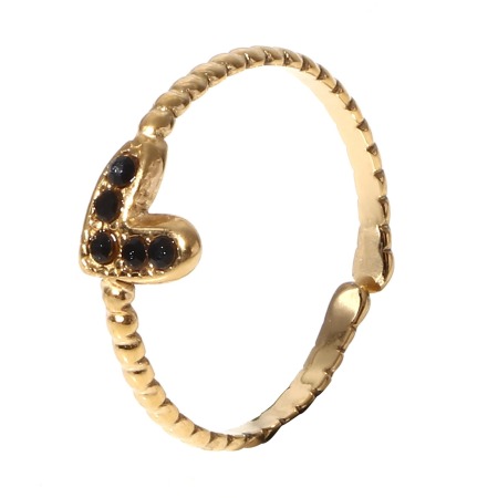 Image de Bagues Ouvert Ajoustable en 304 Acier Inoxydable Pierres de Naissance Doré Cœur 16.9mm (Taille d'US 6.5) , 1 Pièce