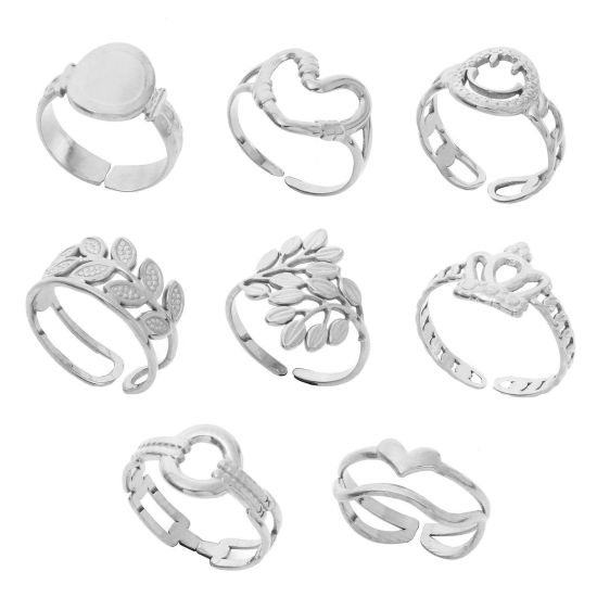 Image de Bagues Ouvert Ajoustable en 304 Acier Inoxydable Élégant Argent Mat Creux 16.5mm (Taille d'US 6) , 1 Pièce