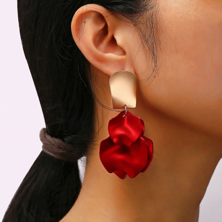 Stylish Ear Post Stud Earrings Gold Plated Multicolor Petaline 7.5cm x 4cm