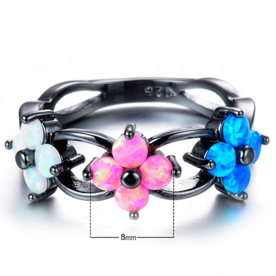 Bild von Stilvoll Uneinstellbar Ring Metallschwarz Imitat Opal Blumen 1 Stück